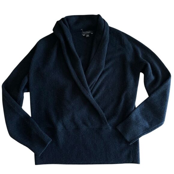 Ann Taylor $298 Cashmere Shawl Collar Wrap Sweater Black Women’s L NEW - Picture 3 of 5